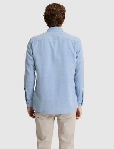 Mavi Slim Fit Dokulu Uzun Kollu Gömlek