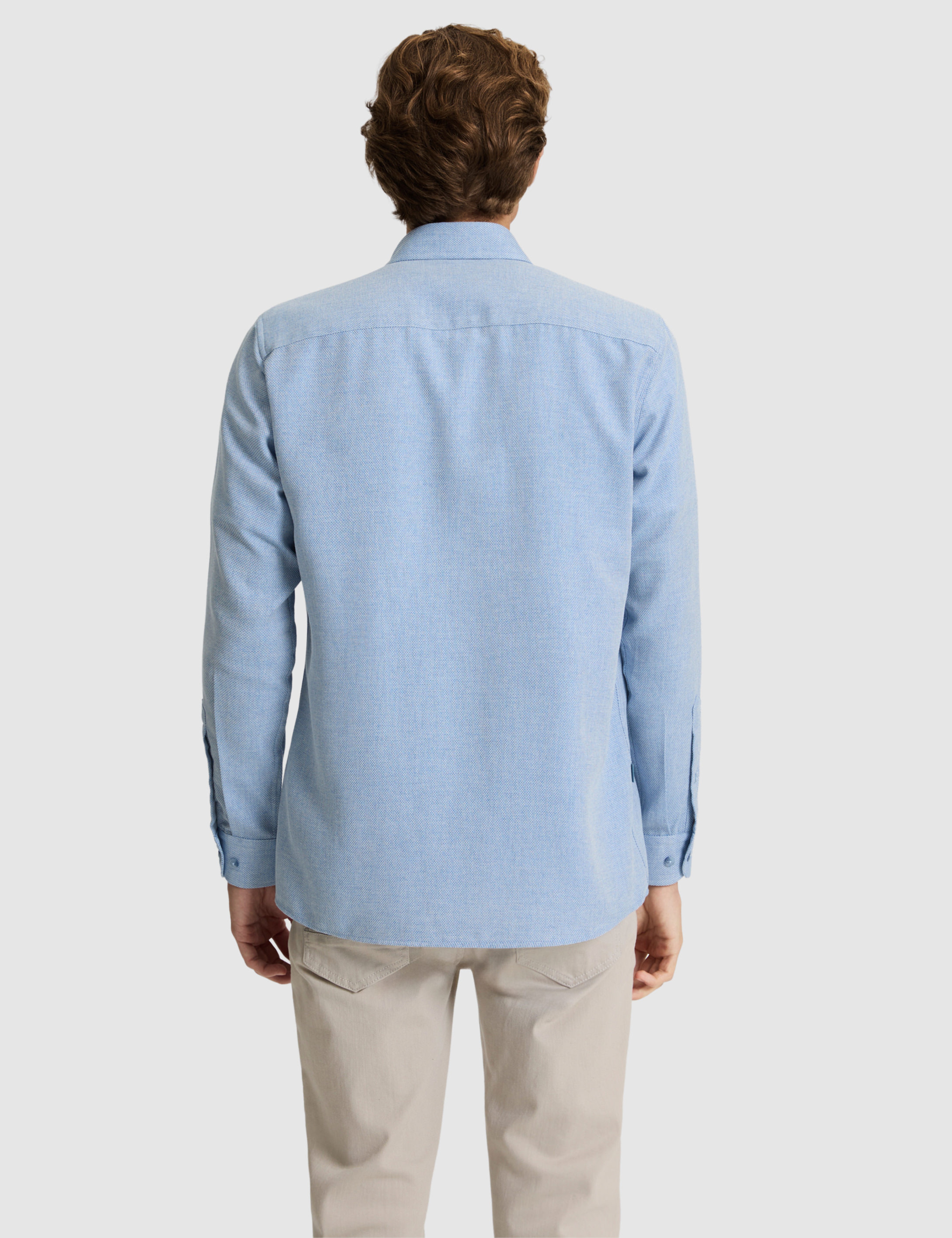 Mavi Slim Fit Dokulu Uzun Kollu Gömlek - Image 5