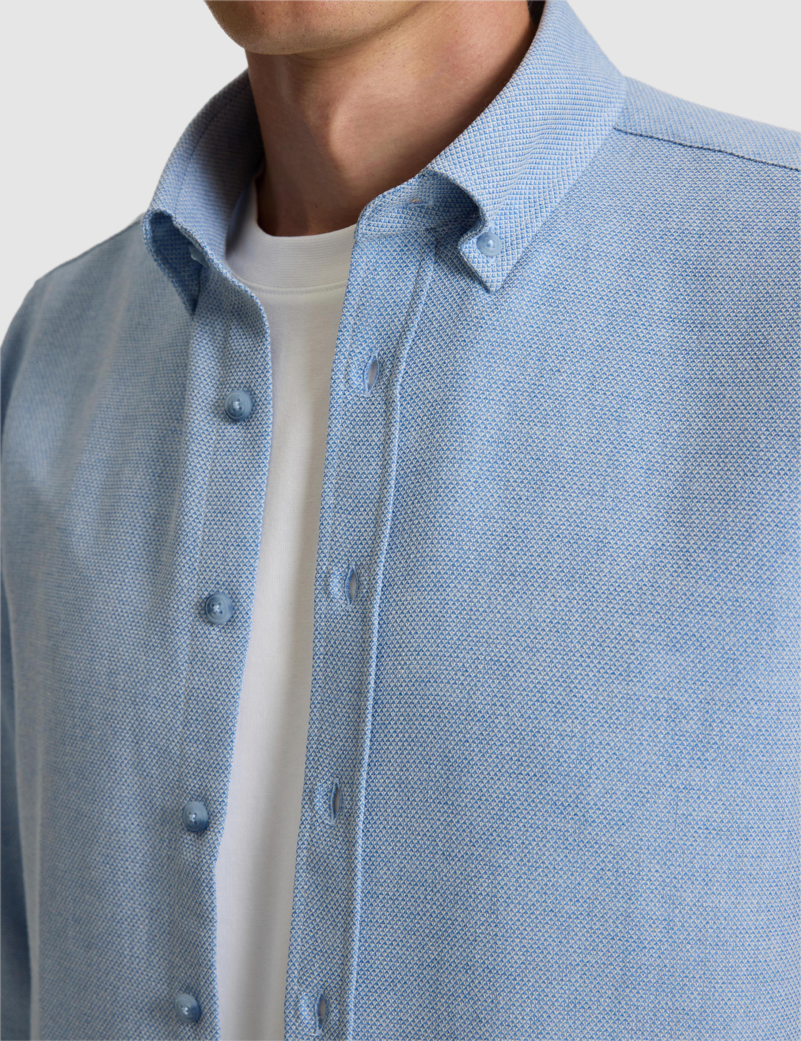 Mavi Slim Fit Dokulu Uzun Kollu Gömlek