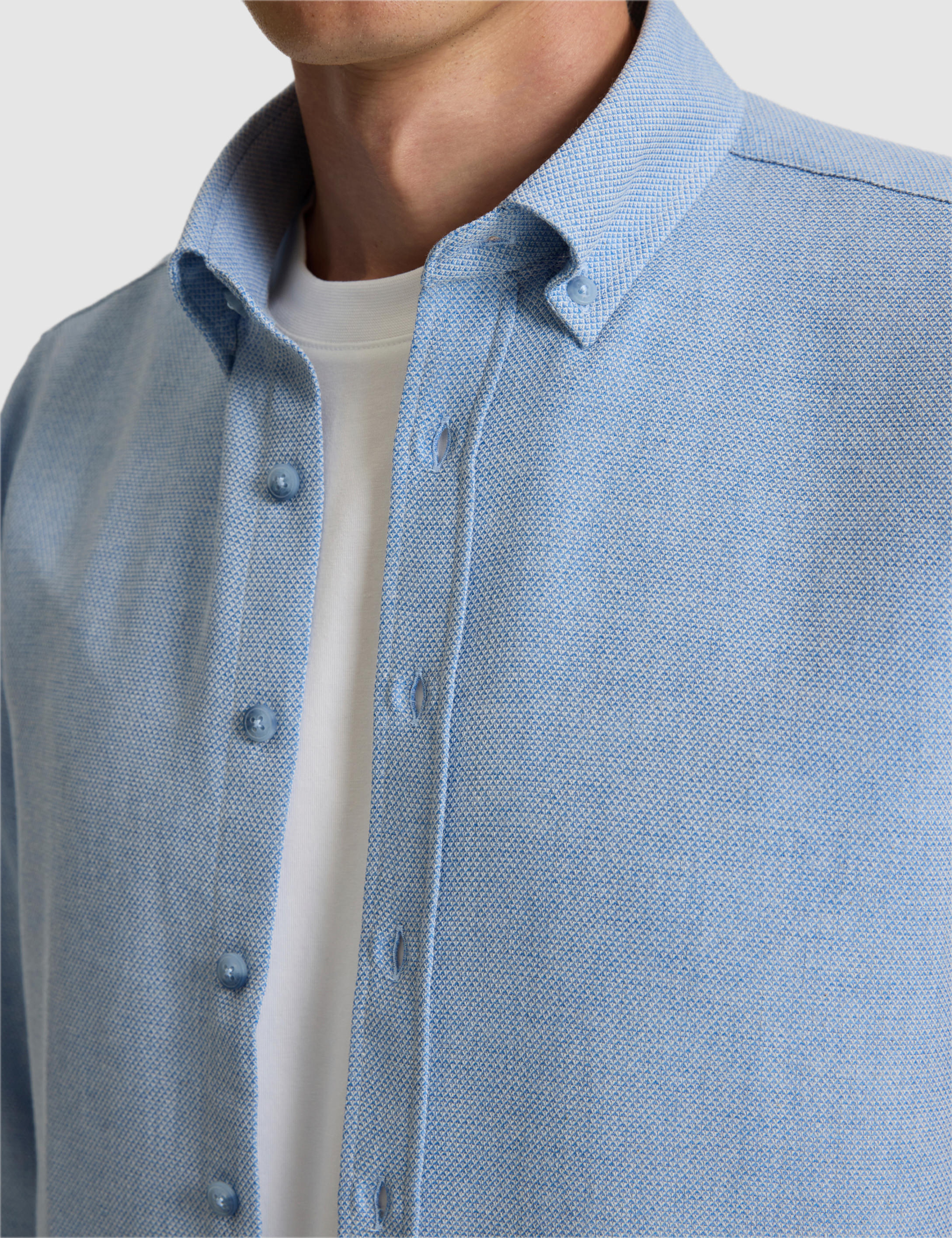 Mavi Slim Fit Dokulu Uzun Kollu Gömlek