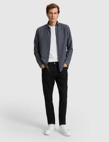 Lacivert Slim Fit Dokulu Uzun Kollu Gömlek