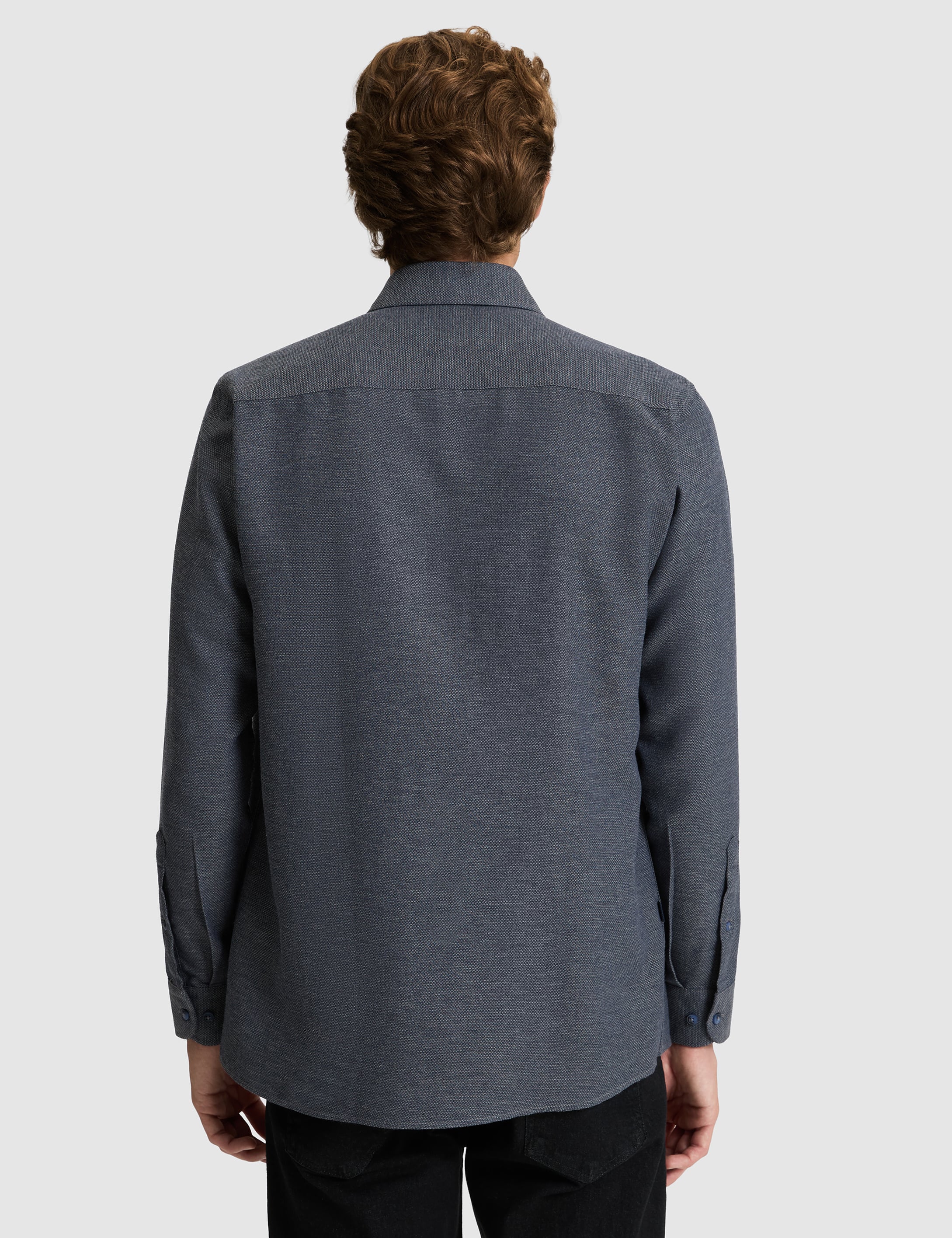 Lacivert Slim Fit Dokulu Uzun Kollu Gömlek - 50316768025