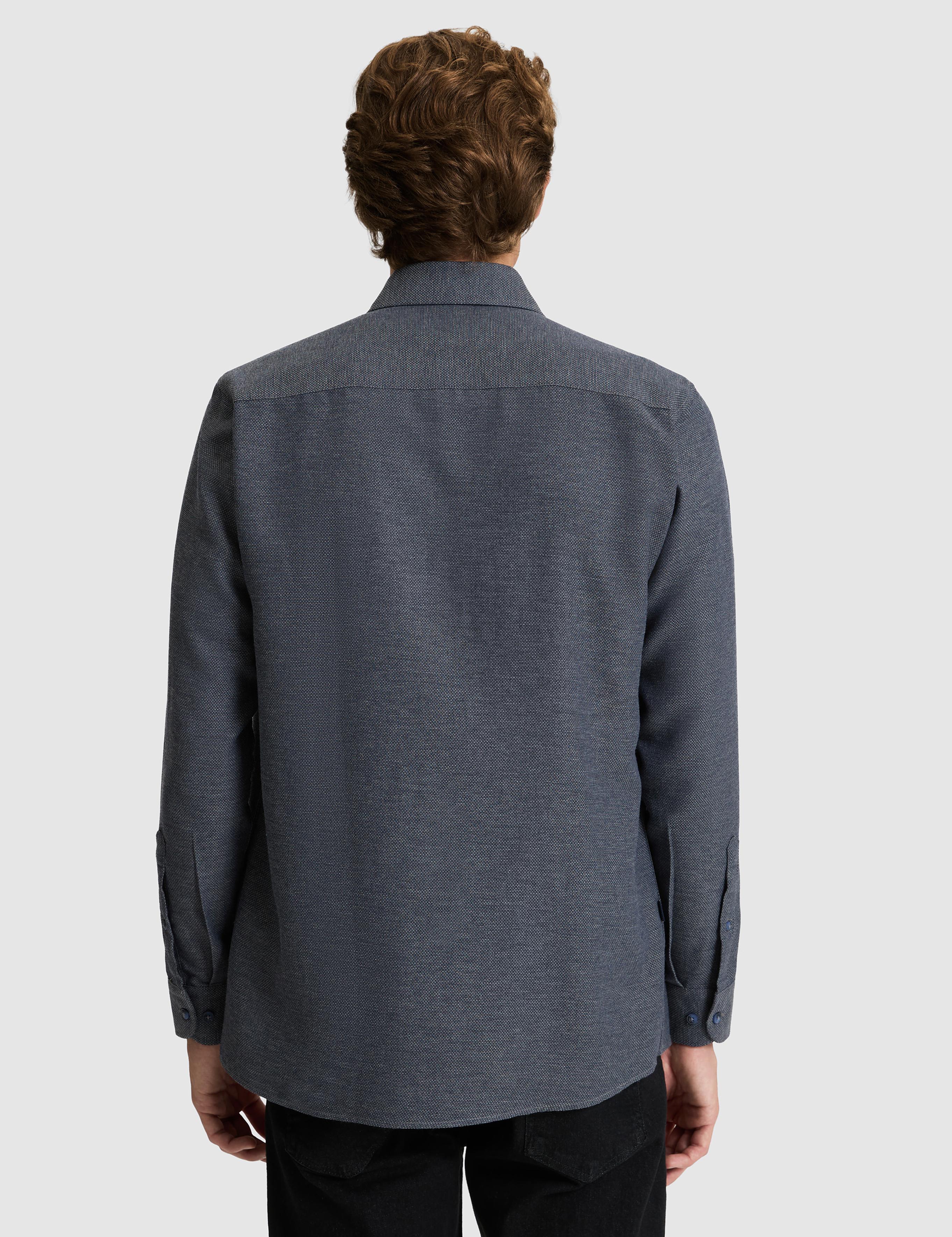 Lacivert Slim Fit Dokulu Uzun Kollu Gömlek