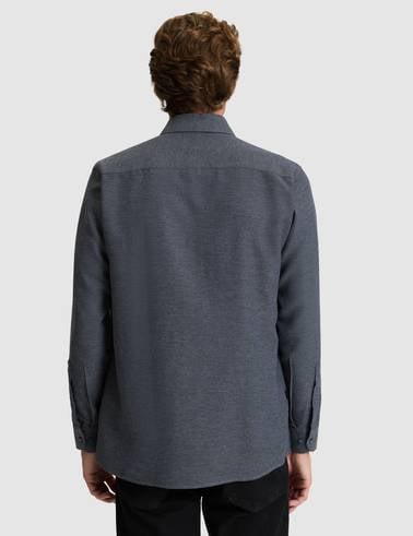 Lacivert Slim Fit Dokulu Uzun Kollu Gömlek