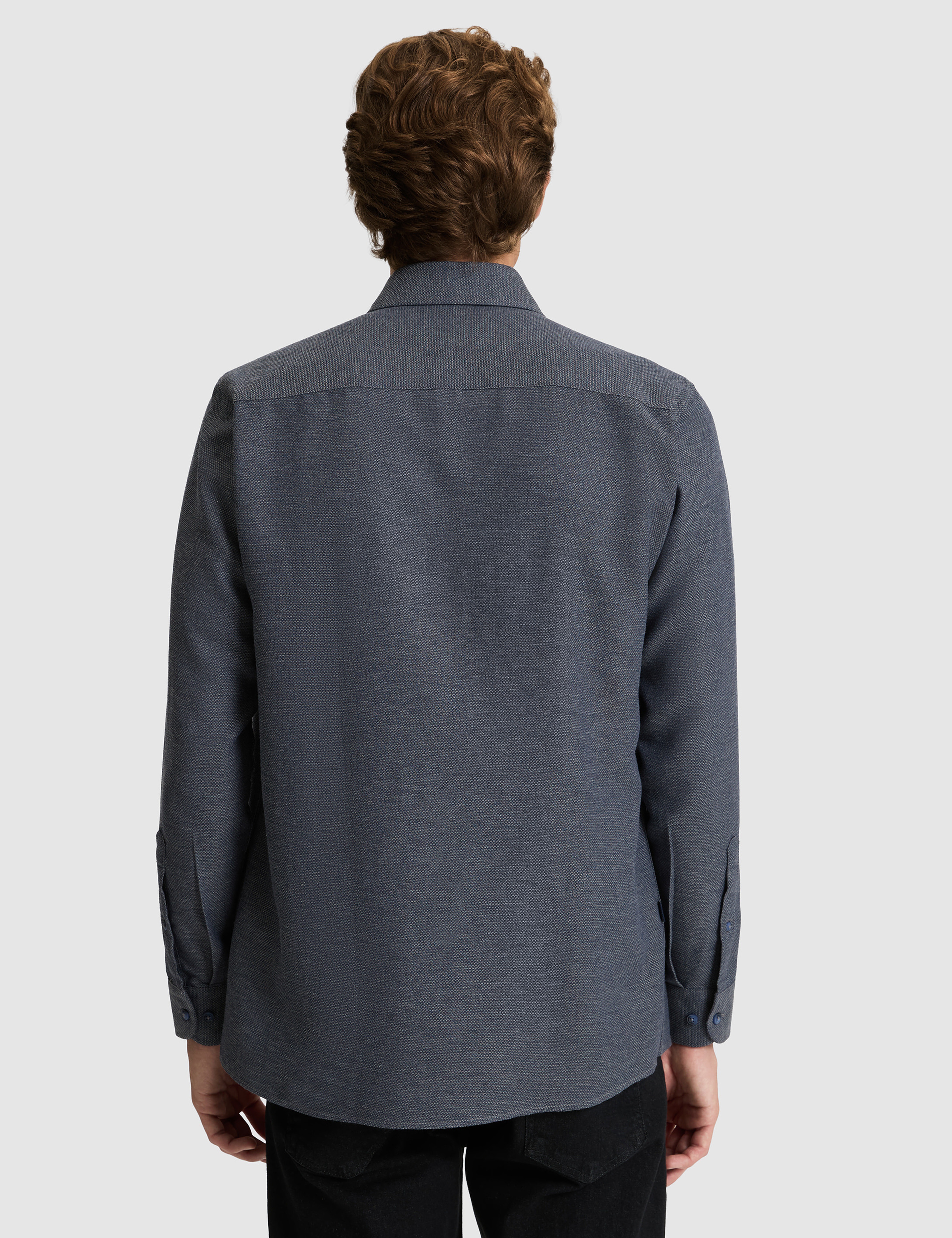 Lacivert Slim Fit Dokulu Uzun Kollu Gömlek