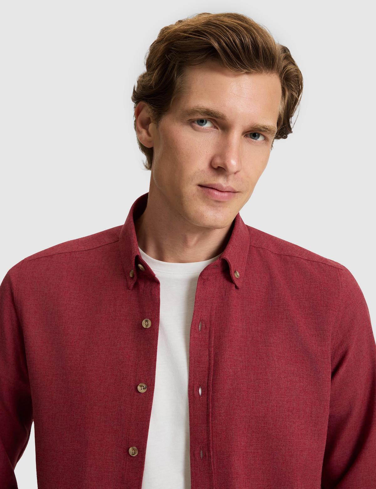 Bordo Flanel Dokulu Slim Fit Uzun Kollu Gömlek - 50316751073