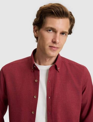 Bordo Flanel Dokulu Slim Fit Uzun Kollu Gömlek