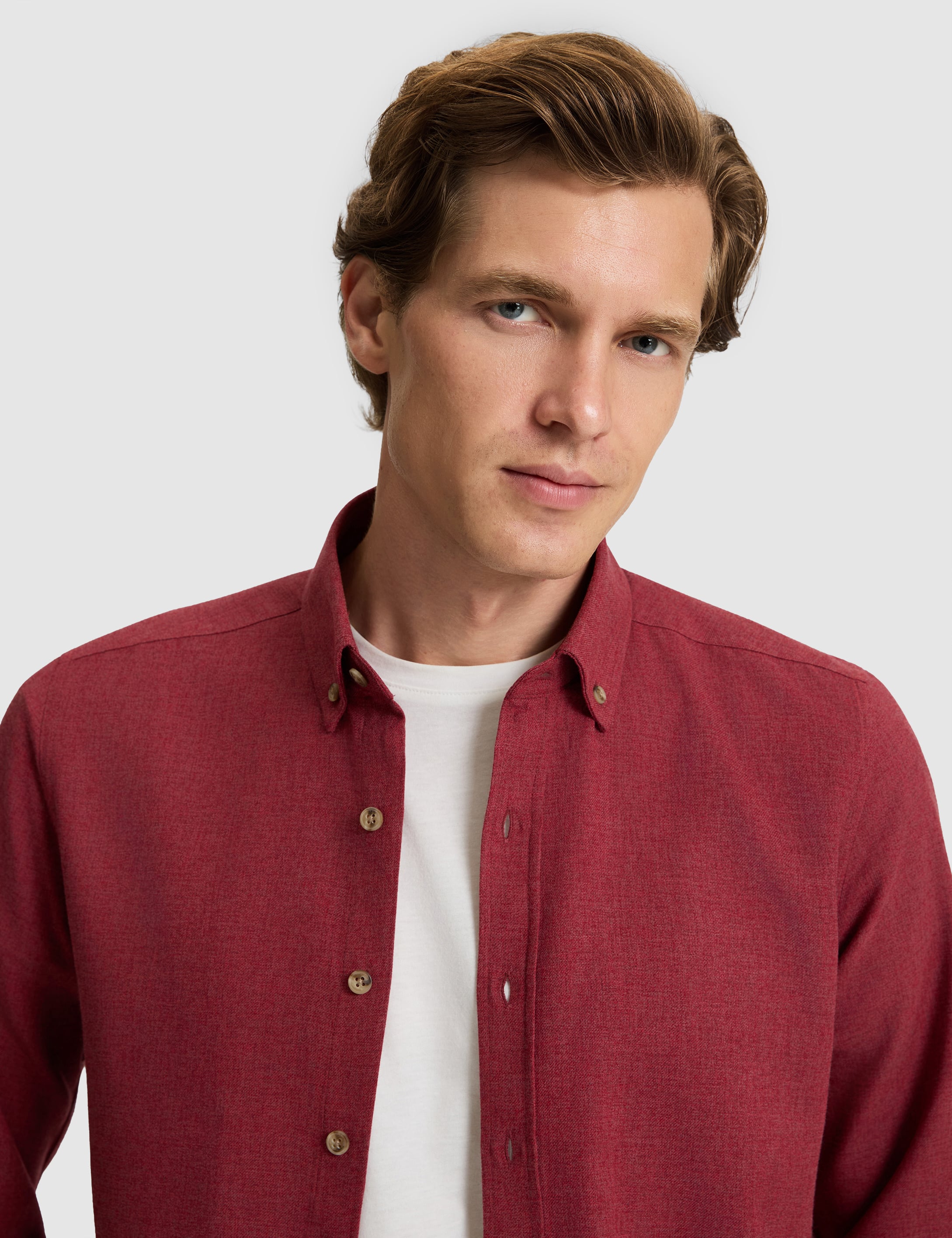 Bordo Flanel Dokulu Slim Fit Uzun Kollu Gömlek - 50316751073