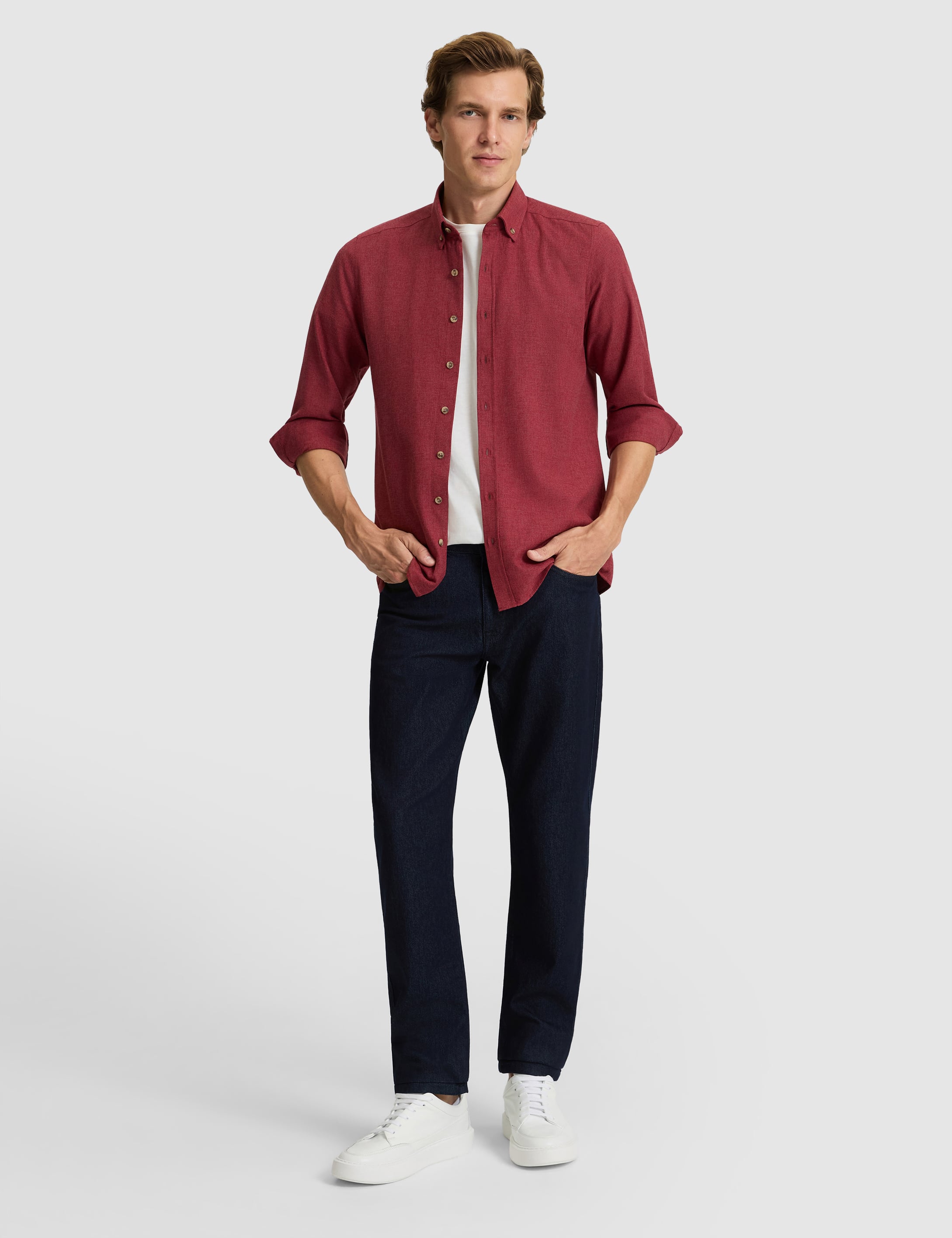 Bordo Flanel Dokulu Slim Fit Uzun Kollu Gömlek - 50316751073