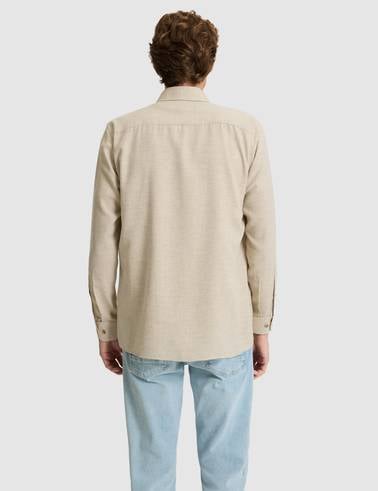 Bej Slim Fit Dokulu Uzun Kollu Gömlek