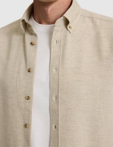 Bej Slim Fit Dokulu Uzun Kollu Gömlek