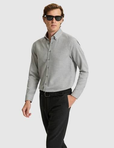 Gri Slim Fit Uzun Kollu Gömlek