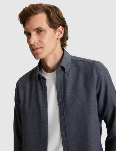 Lacivert Slim Fit Dokulu Uzun Kollu Gömlek