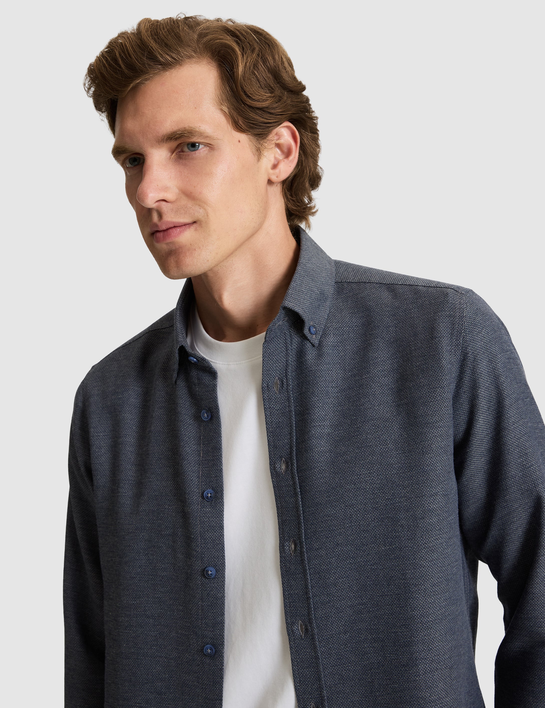 Lacivert Slim Fit Dokulu Uzun Kollu Gömlek - 50316768025