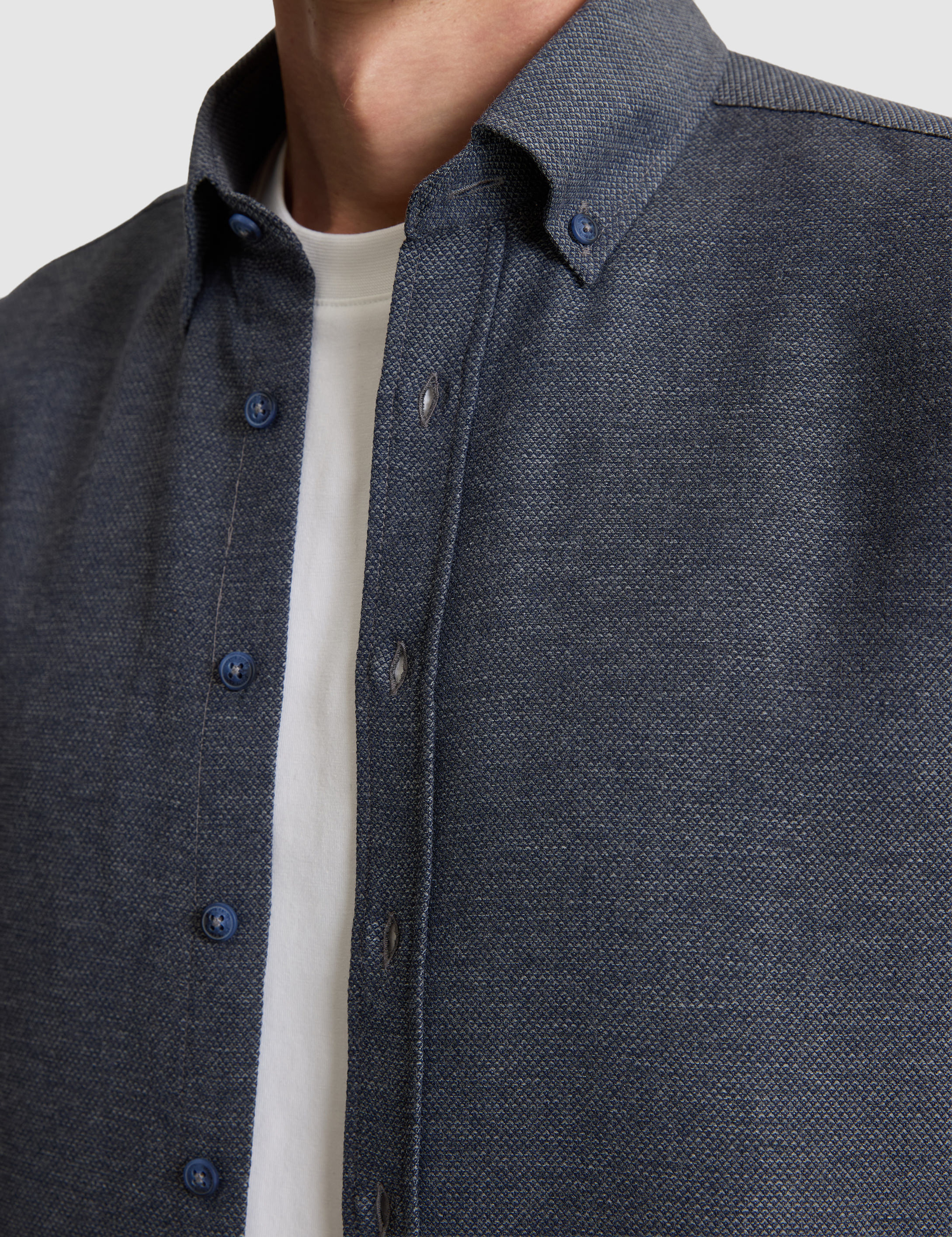 Lacivert Slim Fit Dokulu Uzun Kollu Gömlek - Image 6