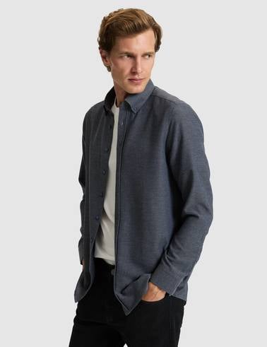 Lacivert Slim Fit Dokulu Uzun Kollu Gömlek