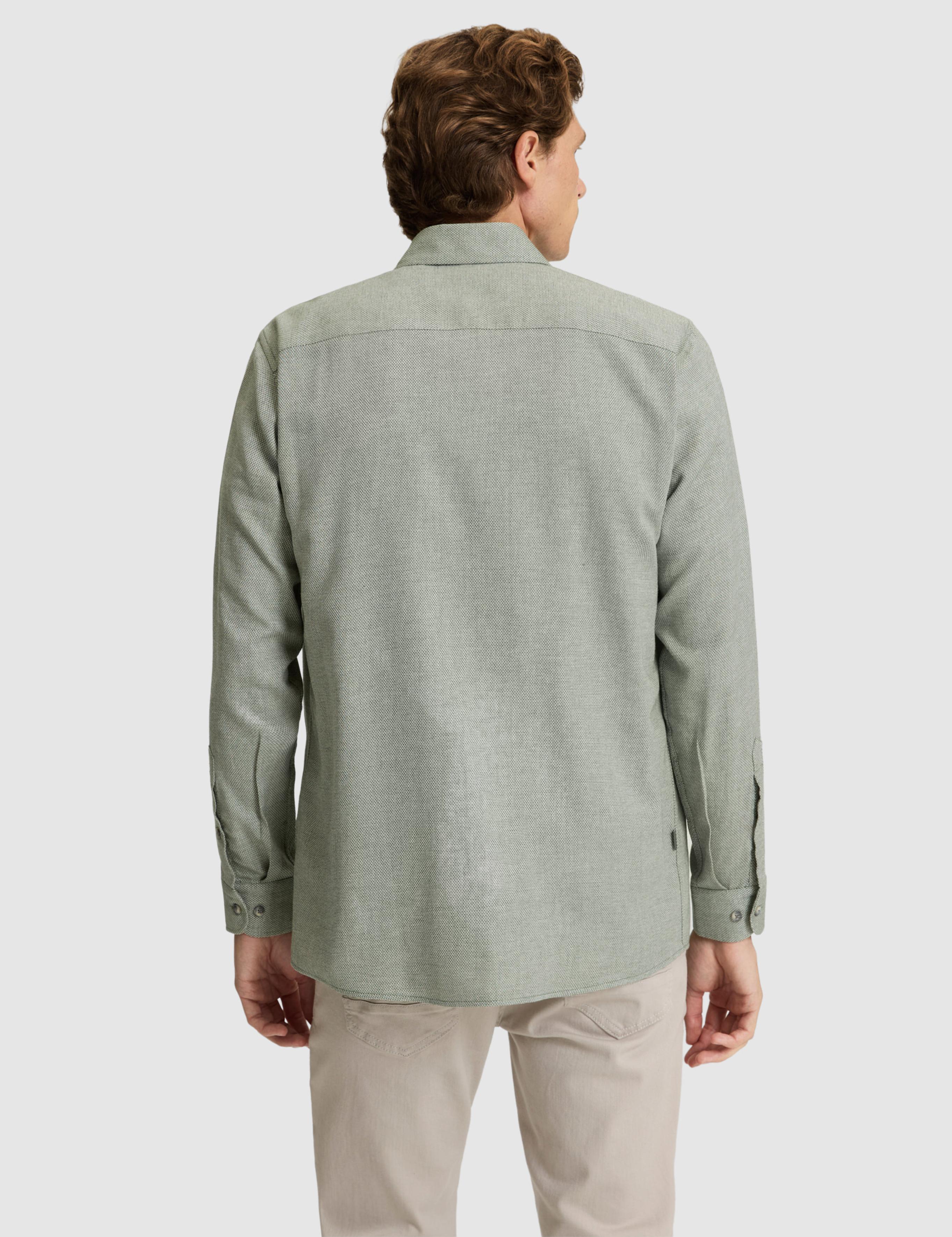Yeşil Slim Fit Dokulu Uzun Kollu Gömlek