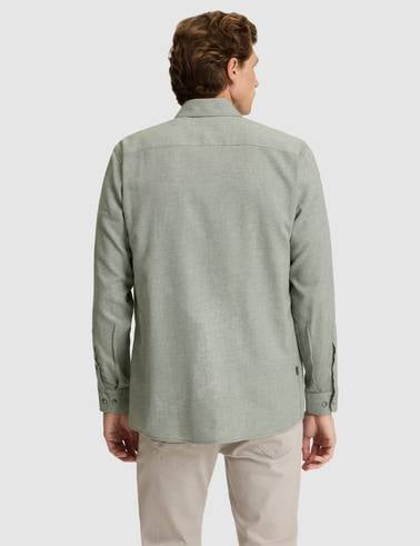 Yeşil Slim Fit Dokulu Uzun Kollu Gömlek