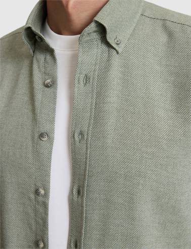 Yeşil Slim Fit Dokulu Uzun Kollu Gömlek