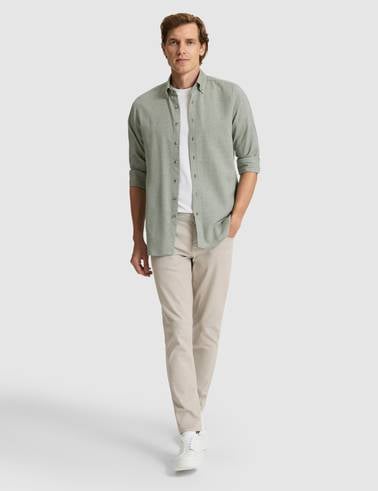 Yeşil Slim Fit Dokulu Uzun Kollu Gömlek