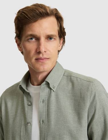 Yeşil Slim Fit Dokulu Uzun Kollu Gömlek