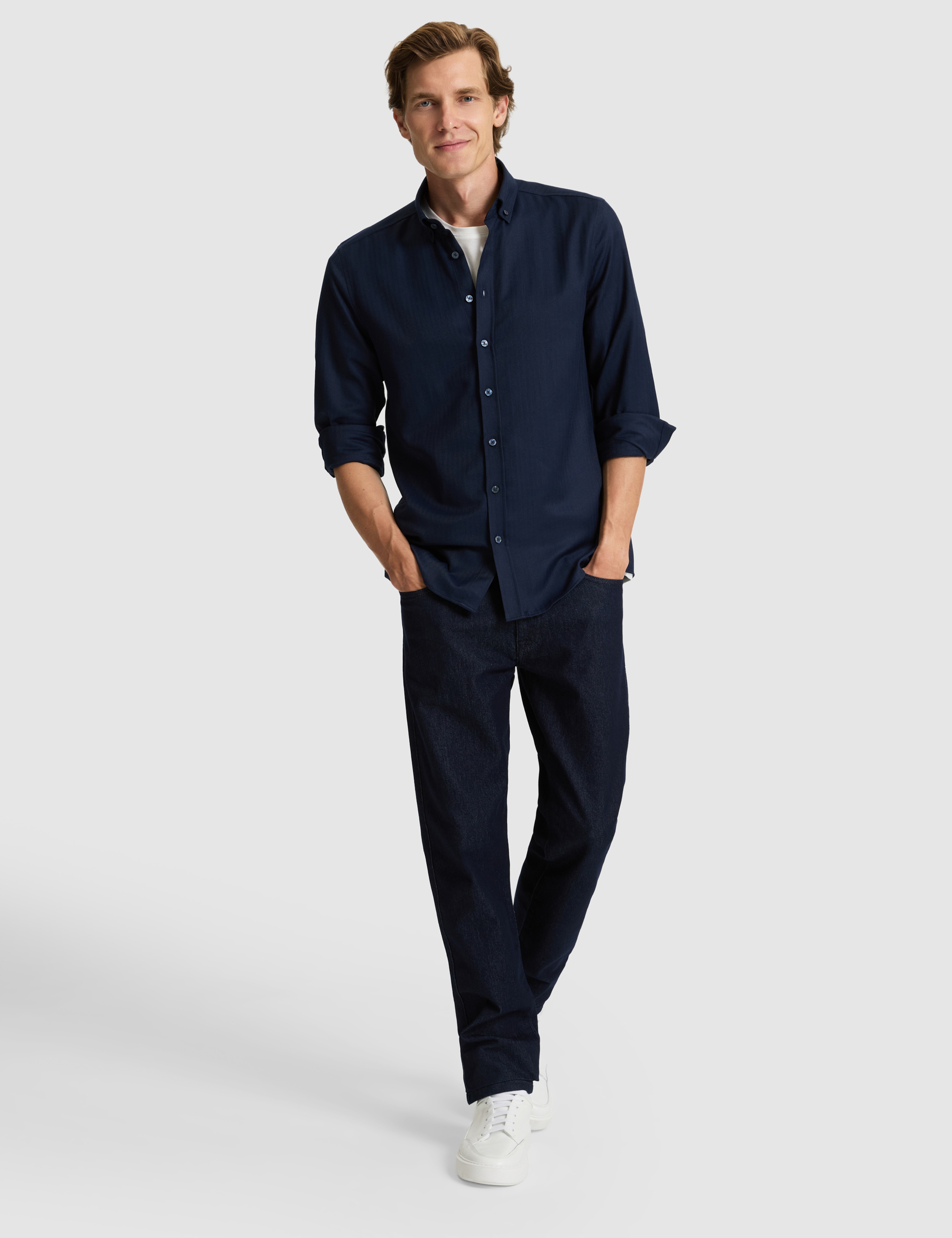 Lacivert Mikro Desenli Slim Fit Uzun Kollu Gömlek