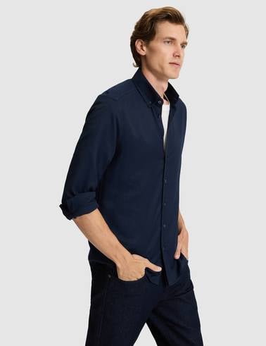 Lacivert Mikro Desenli Slim Fit Uzun Kollu Gömlek