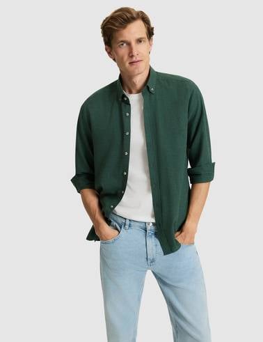Yeşil Flanel Dokulu Slim Fit Uzun Kollu Gömlek
