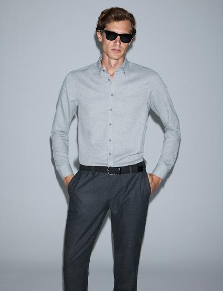 Gri Slim Fit Uzun Kollu Gömlek - 50316768016