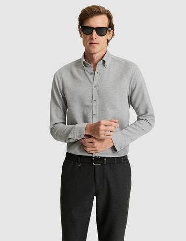 Gri Slim Fit Uzun Kollu Gömlek