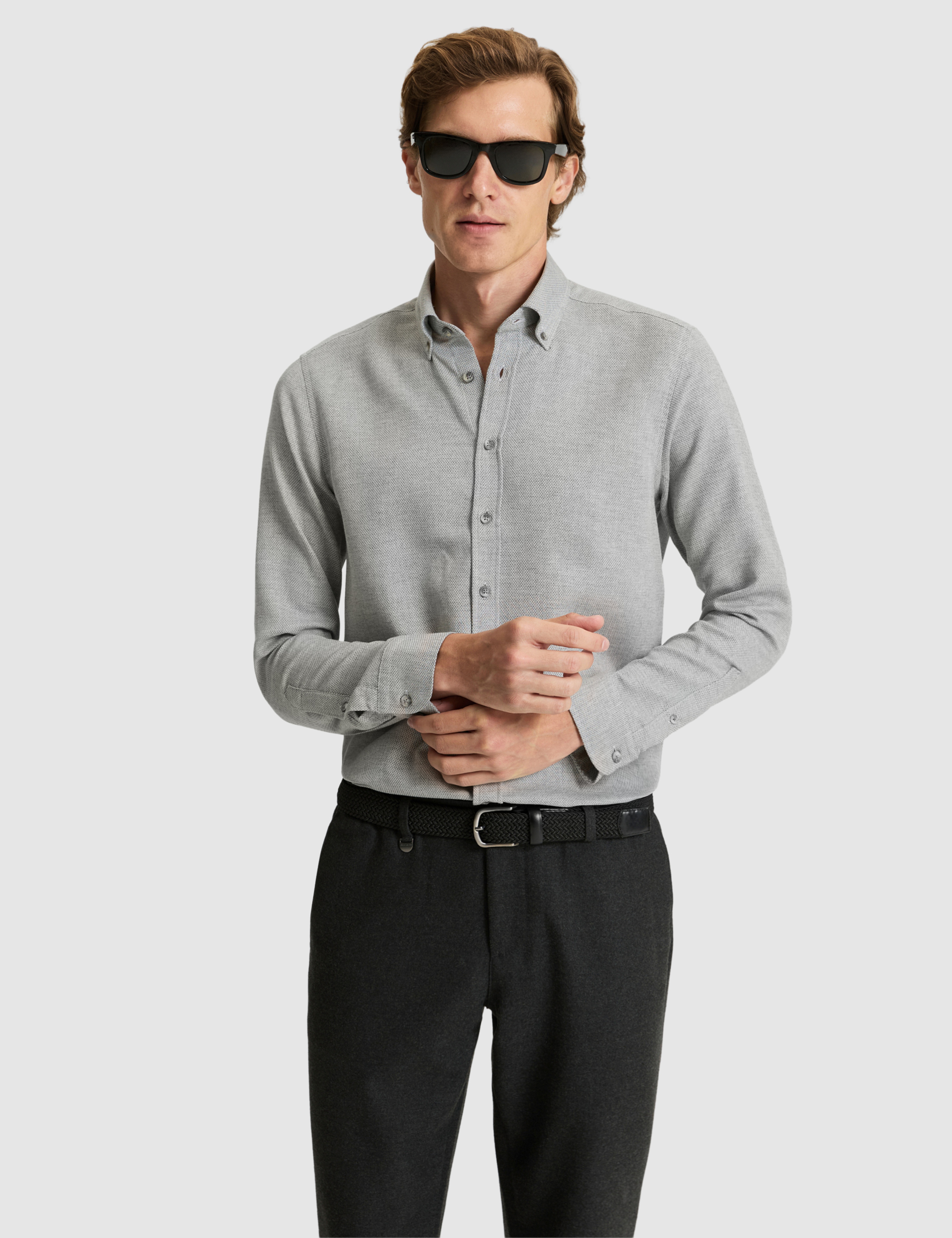 Gri Slim Fit Uzun Kollu Gömlek