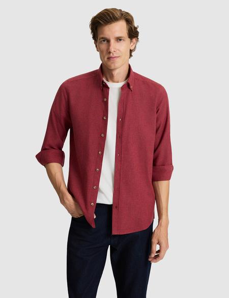 Bordo Flanel Dokulu Slim Fit Uzun Kollu Gömlek - 50316751073