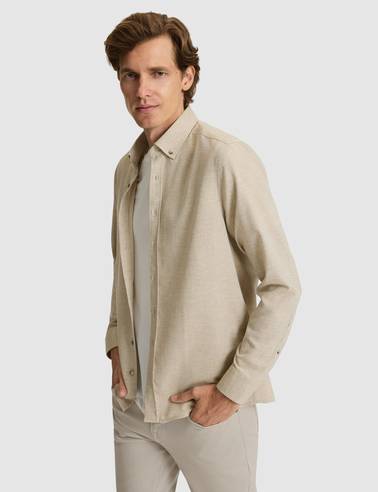 Bej Flanel Dokulu Slim Fit Uzun Kollu Gömlek