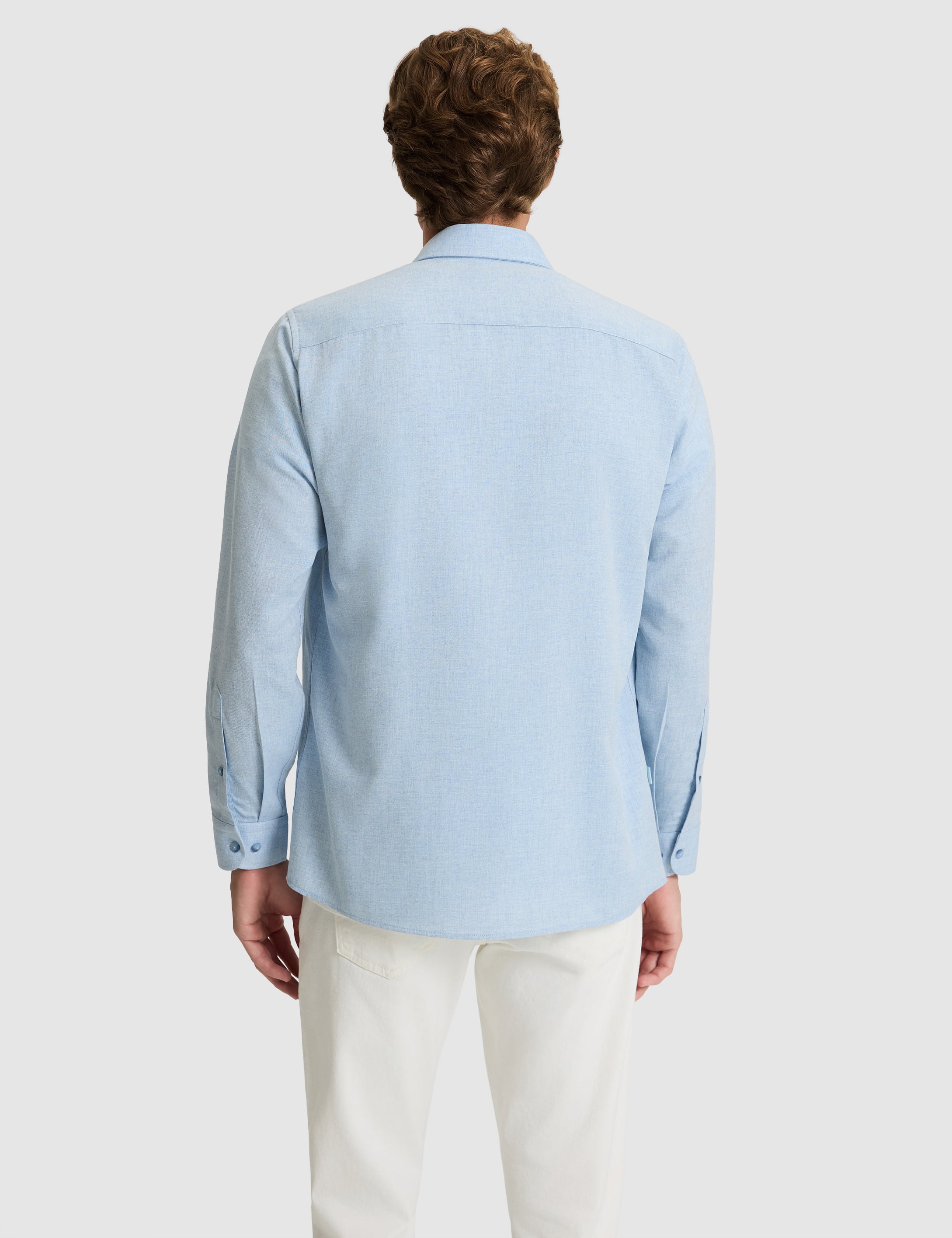 Açık Mavi Flanel Dokulu Slim Fit Uzun Kollu Gömlek - Image 5
