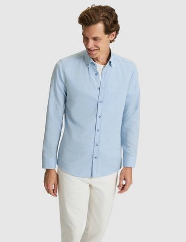 Açık Mavi Flanel Dokulu Slim Fit Uzun Kollu Gömlek