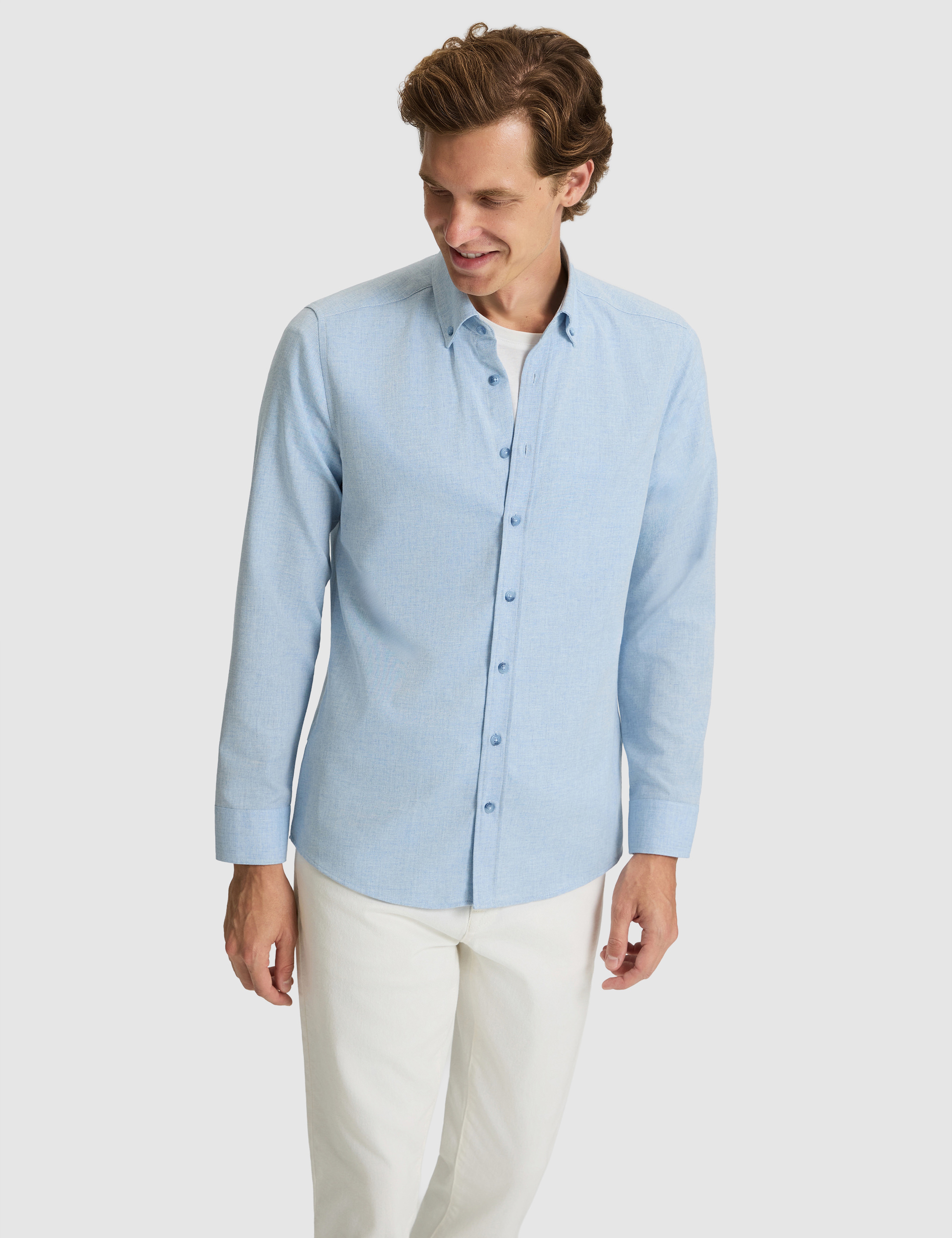 Açık Mavi Flanel Dokulu Slim Fit Uzun Kollu Gömlek