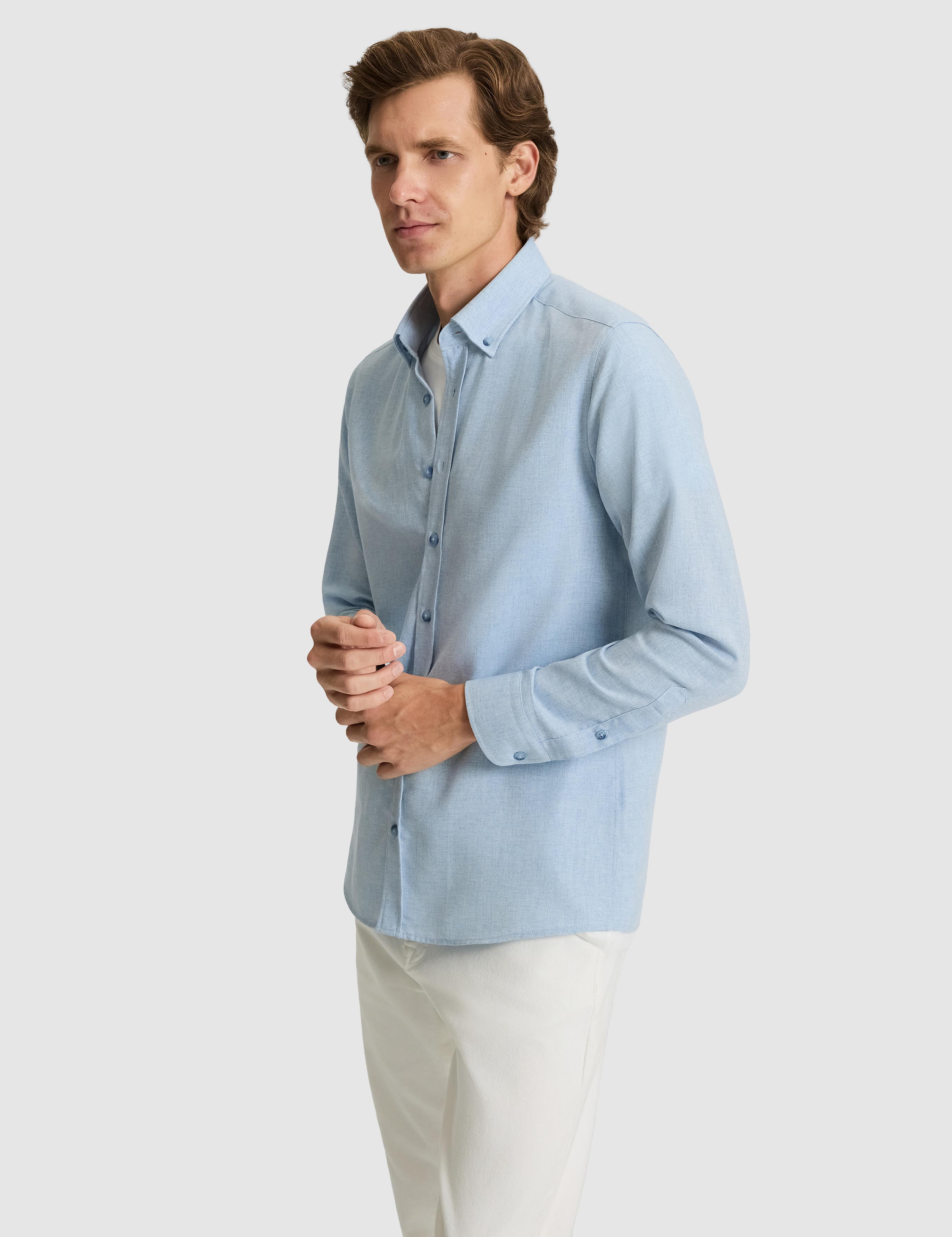 Açık Mavi Flanel Dokulu Slim Fit Uzun Kollu Gömlek