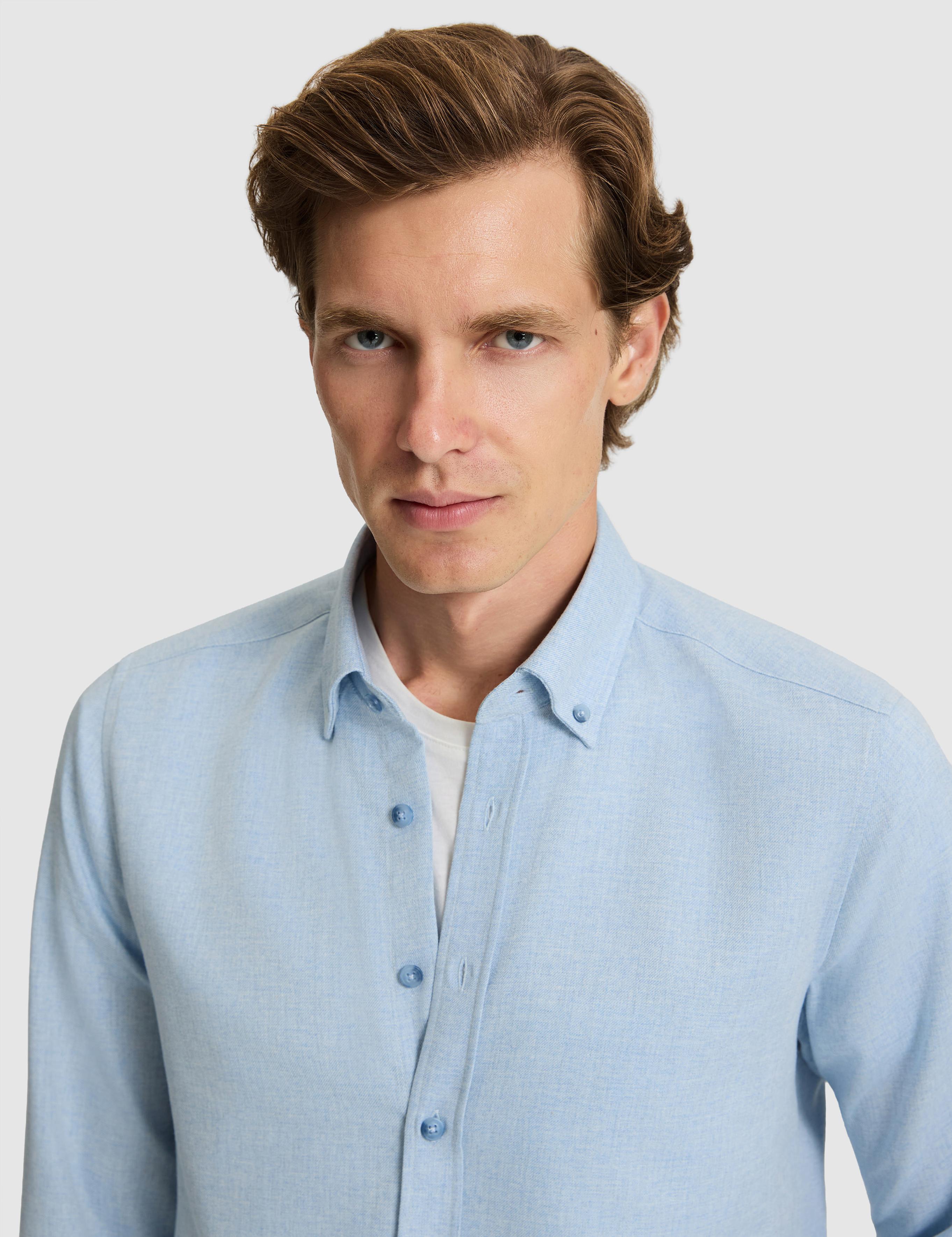Açık Mavi Flanel Dokulu Slim Fit Uzun Kollu Gömlek