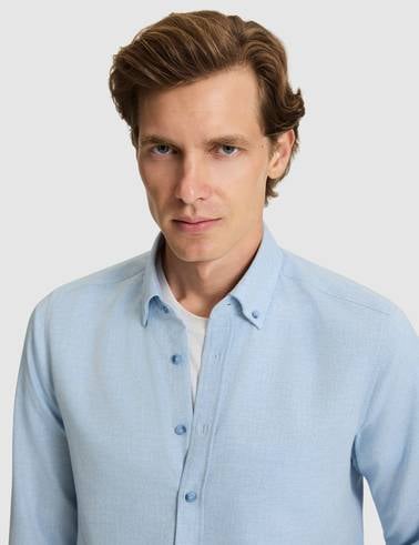 Açık Mavi Flanel Dokulu Slim Fit Uzun Kollu Gömlek