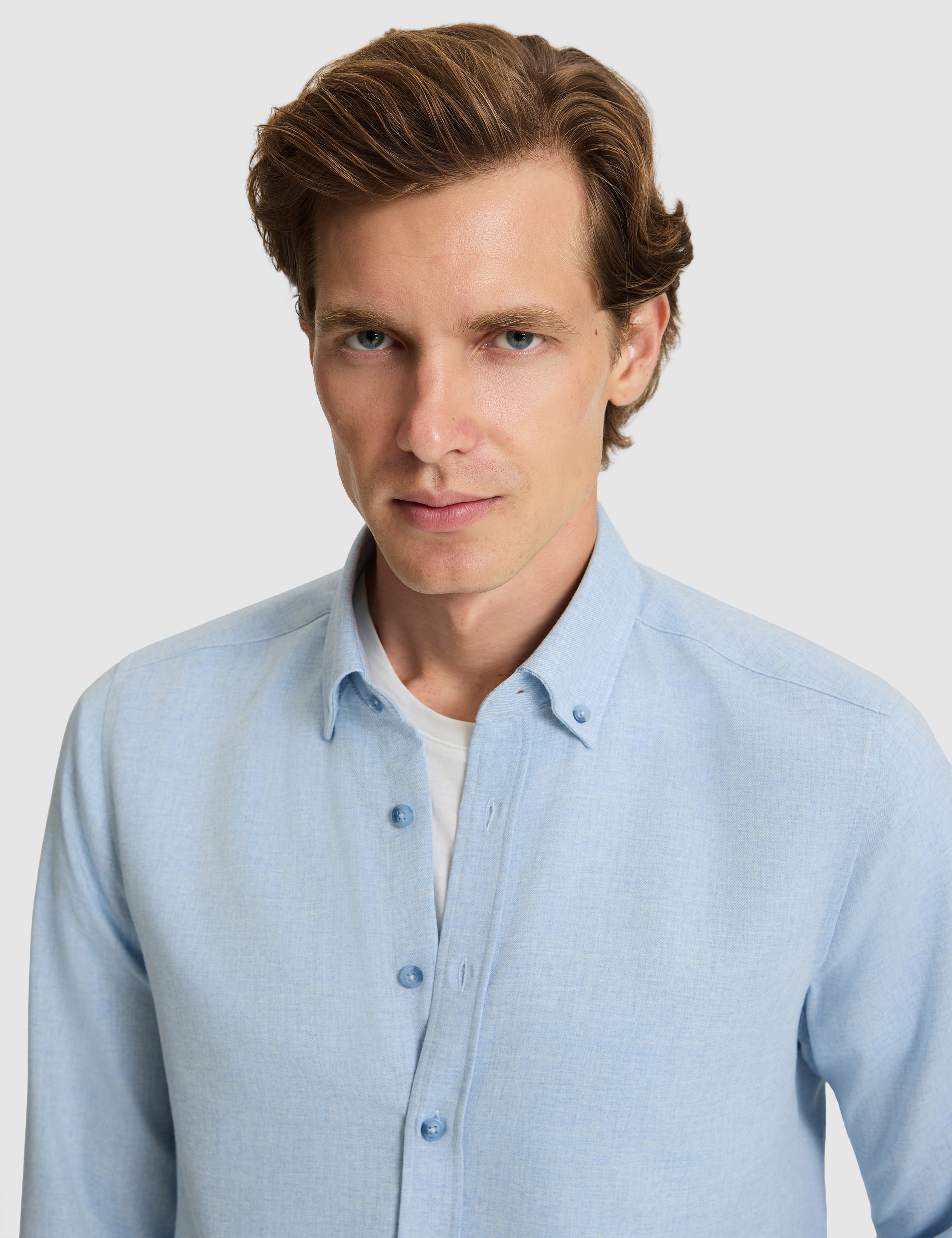 Açık Mavi Flanel Dokulu Slim Fit Uzun Kollu Gömlek
