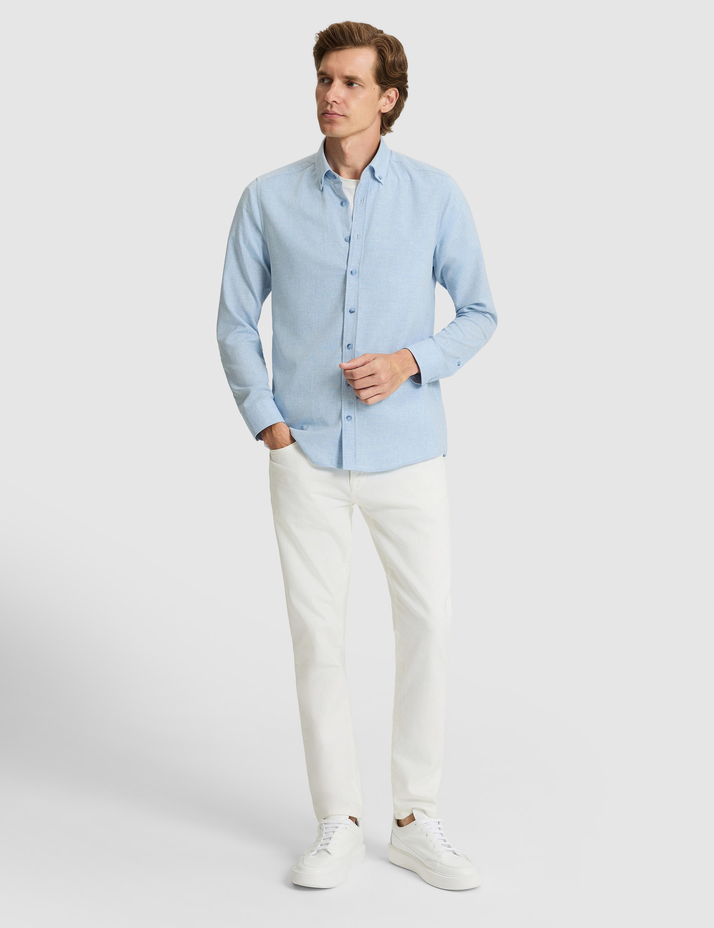 Açık Mavi Flanel Dokulu Slim Fit Uzun Kollu Gömlek