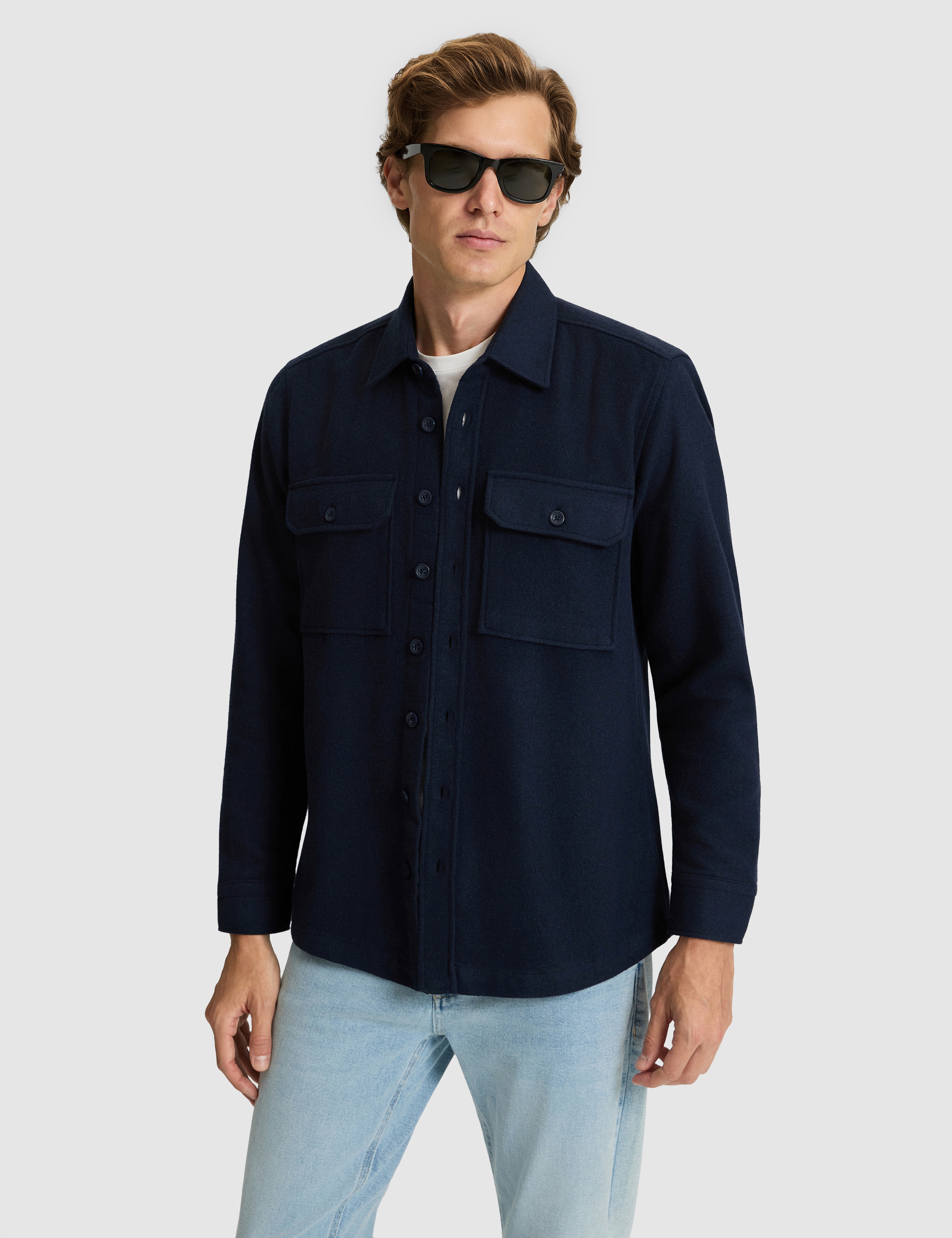 Lacivert Comfort Fit Uzun Kollu Gömlek