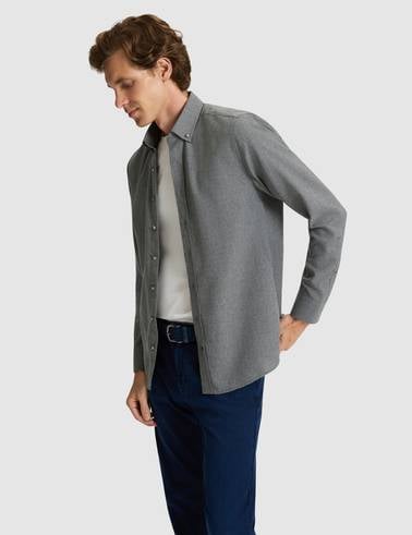 Gri Flanel Dokulu Slim Fit Uzun Kollu Gömlek