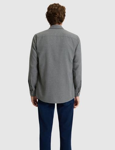 Gri Flanel Dokulu Slim Fit Uzun Kollu Gömlek