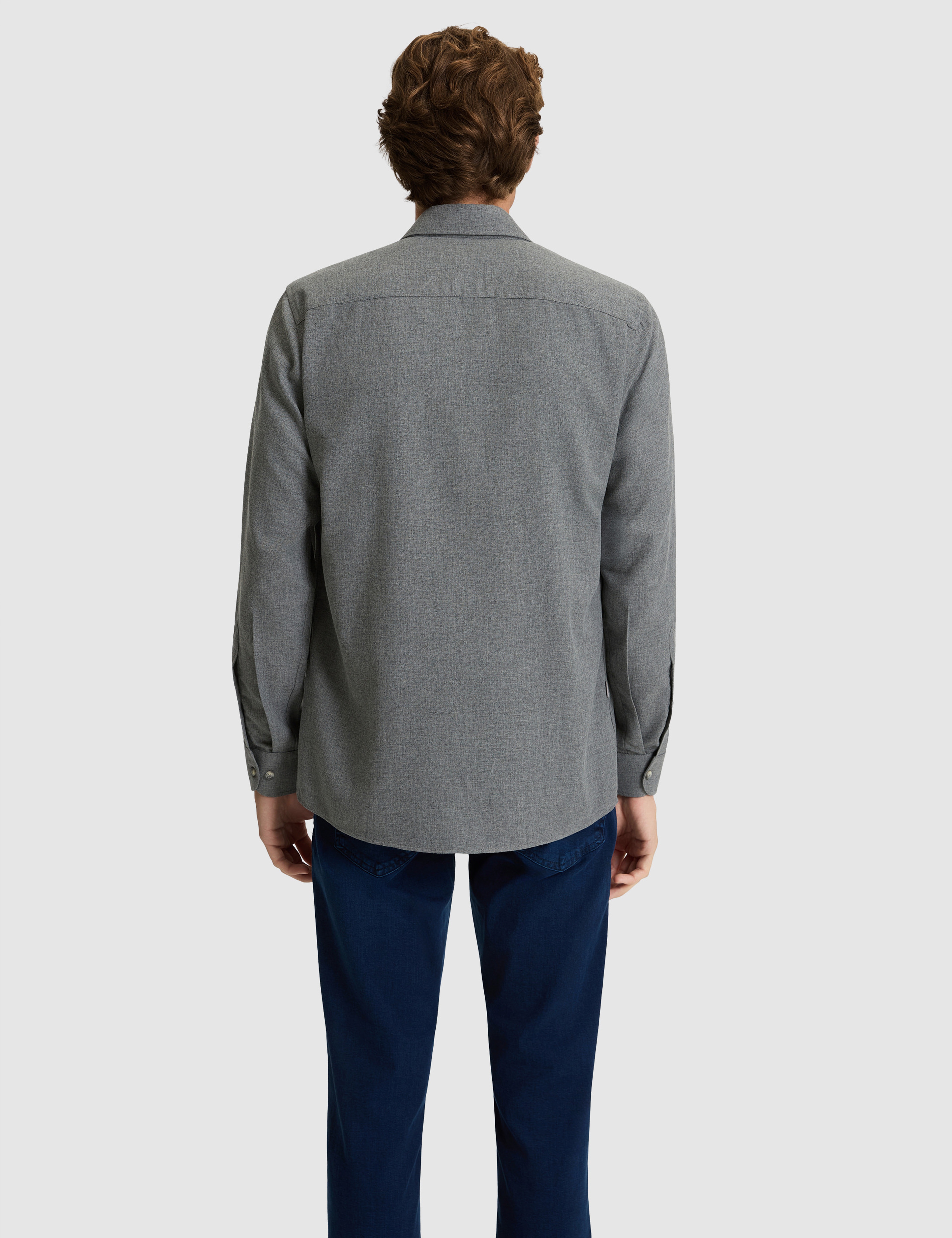 Gri Flanel Dokulu Slim Fit Uzun Kollu Gömlek - Image 5