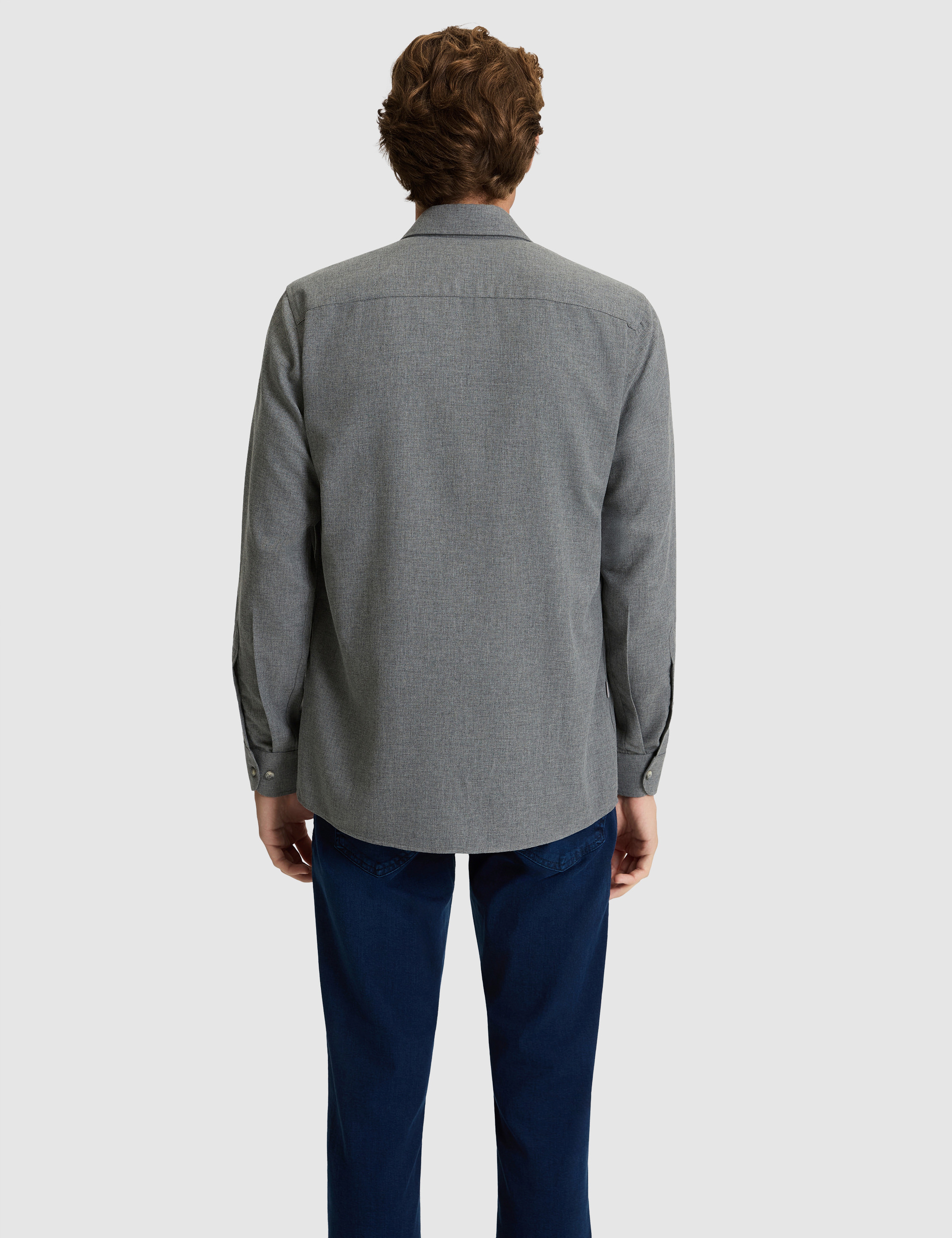 Gri Flanel Dokulu Slim Fit Uzun Kollu Gömlek
