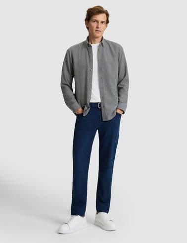 Gri Flanel Dokulu Slim Fit Uzun Kollu Gömlek