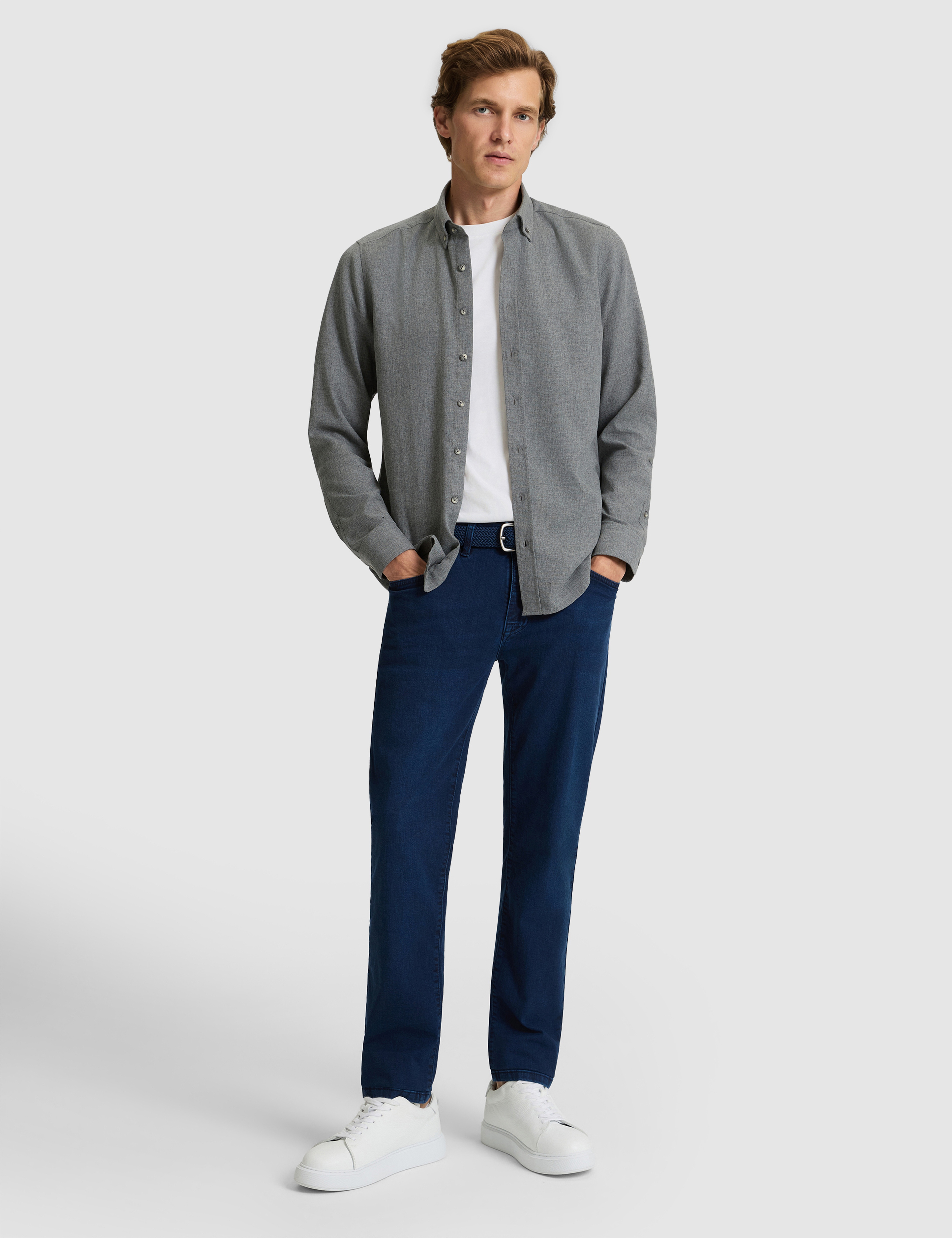 Gri Flanel Dokulu Slim Fit Uzun Kollu Gömlek - Image 4