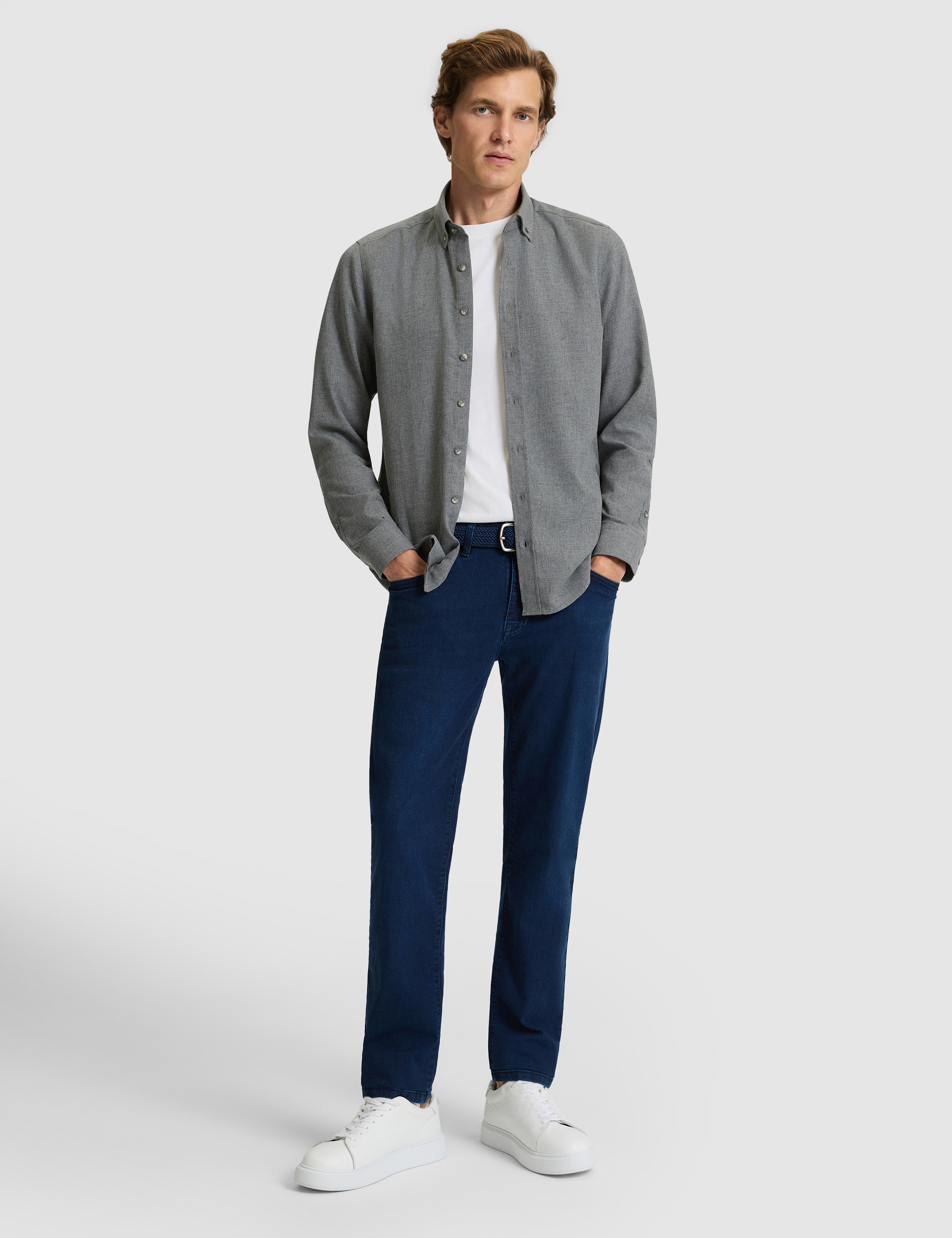 Gri Flanel Dokulu Slim Fit Uzun Kollu Gömlek - 50316751001