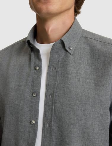 Gri Flanel Dokulu Slim Fit Uzun Kollu Gömlek